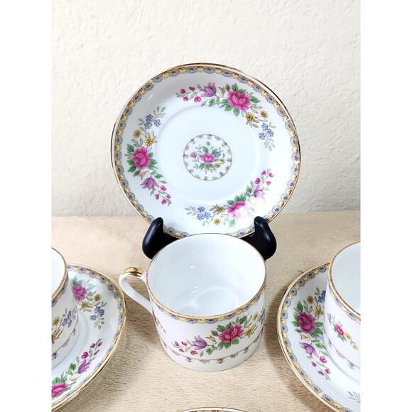 Lipper And Mann Teacup & Saucer 5 1/2" Pink Roses Gold Trim 4 Sets Japan Vintage - Picture 3 of 13